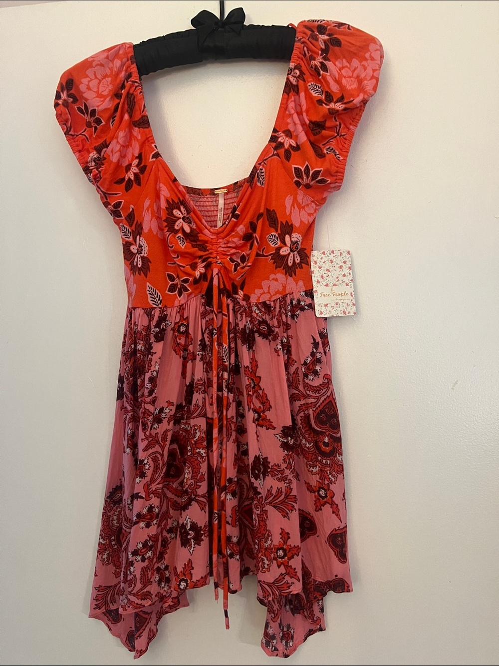 BRAND NEW! Free People Red and Pink Floral Paisley V-Neck Mini Dress